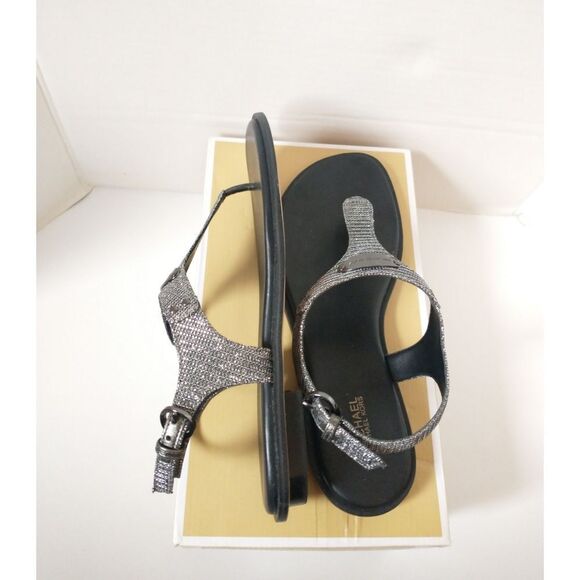 New! MICHAEL KORS Women's Glitter Plate Thong Sandals Shoe Open-Toe Anthracite 7 - Picture 5 of 5